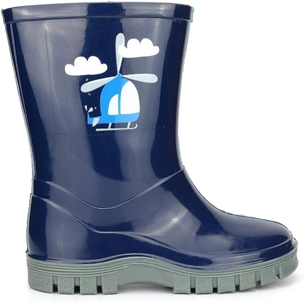 Kids Navy Helicopter Wellies